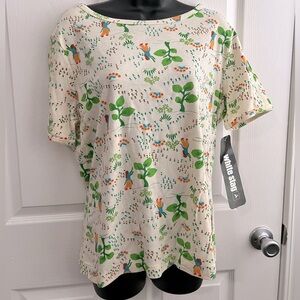 NWT Vintage Deadstock White Stag Cream Floral Print Women's Top